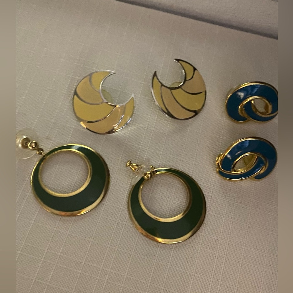 Vintage Pierced Earrings. Gold-Tone Finish. Set Of 3.